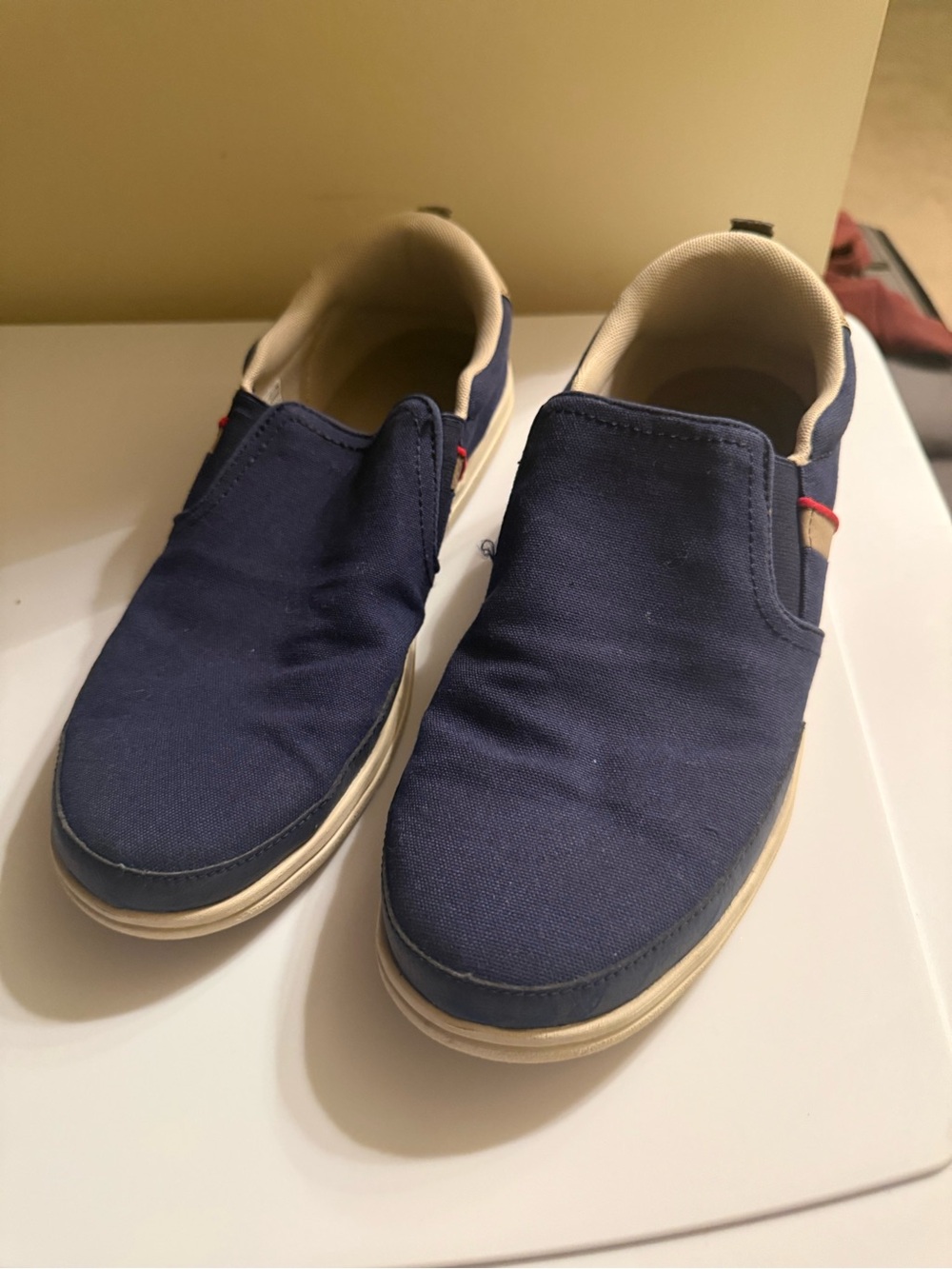 CROCS Navy Blue Slip-On Canvas Loafers with Beige Trim